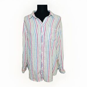GAP Multi-Color Stripe Linen Blend Long Sleeve Button Up Shirt Top Women's LARGE
